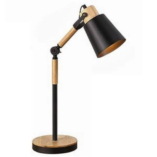 Lampe à Poser Industrielle Pied Bois