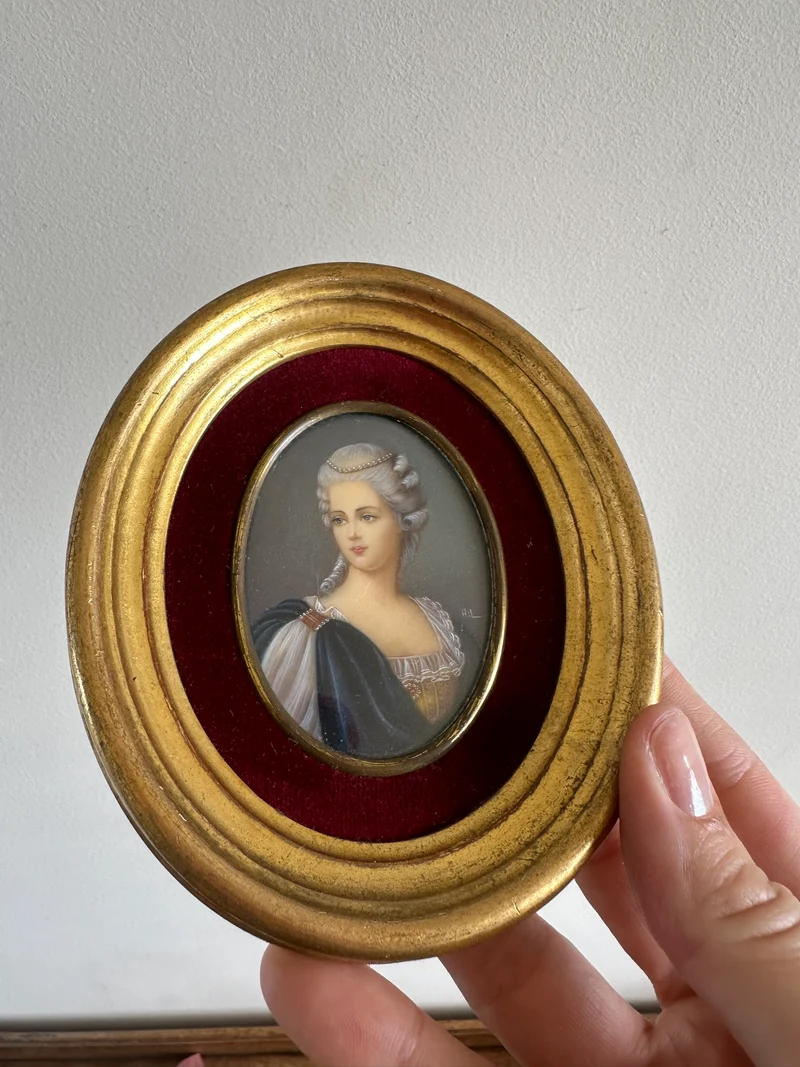 Médaillons en velours vert et rouge sur porcelaine 19ème