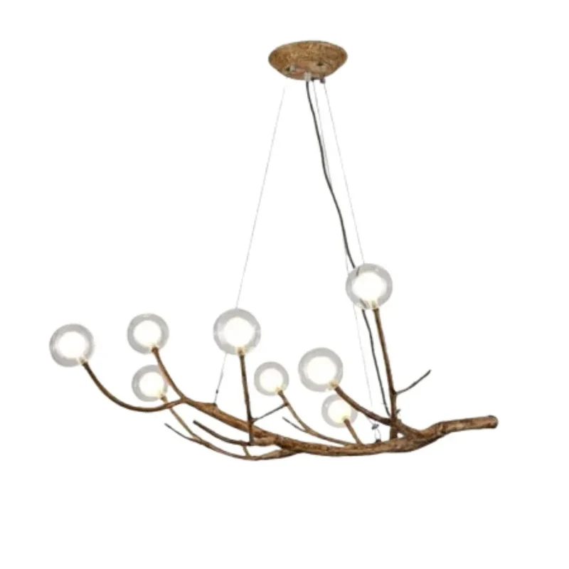 Lustre Naturel en Bois et Verre – Arbre à Boules LED, 8 à 16 Lumières