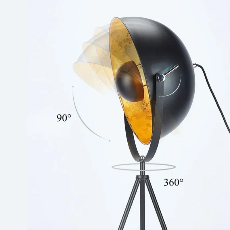 Lampadaire Projecteur Cinéma Vintage – Noir et Or, Style Années 20-30
