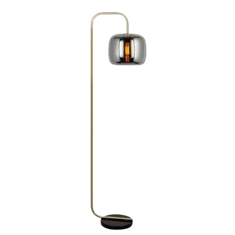Lampadaire Bureau Verre Fumé et Doré – Éclairage Courbé Harmonieux