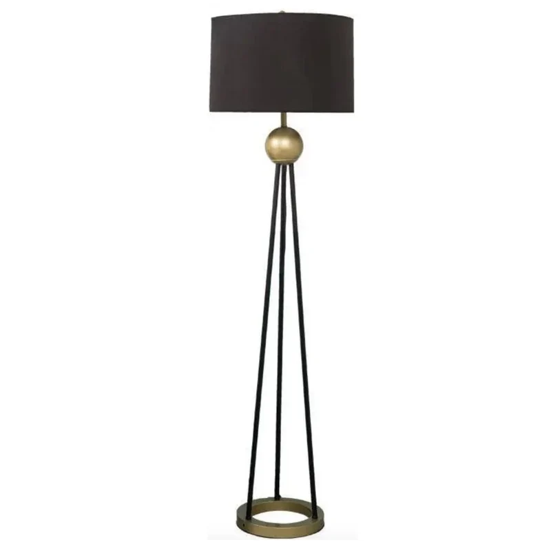 Lampadaire Chambre Adulte Triple Pied – Abat-jour Tissu Noir, Doré