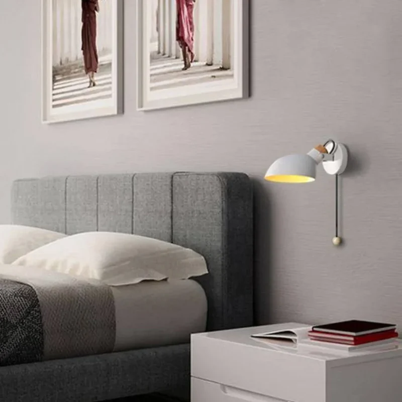 Applique Murale avec Tirette Ronde – Angle 45°, Noir ou Blanc