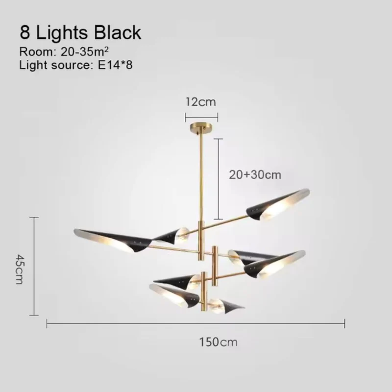 Lustre Chandelier Industriel à Bras Directionnels – 4, 6 ou 8 LED