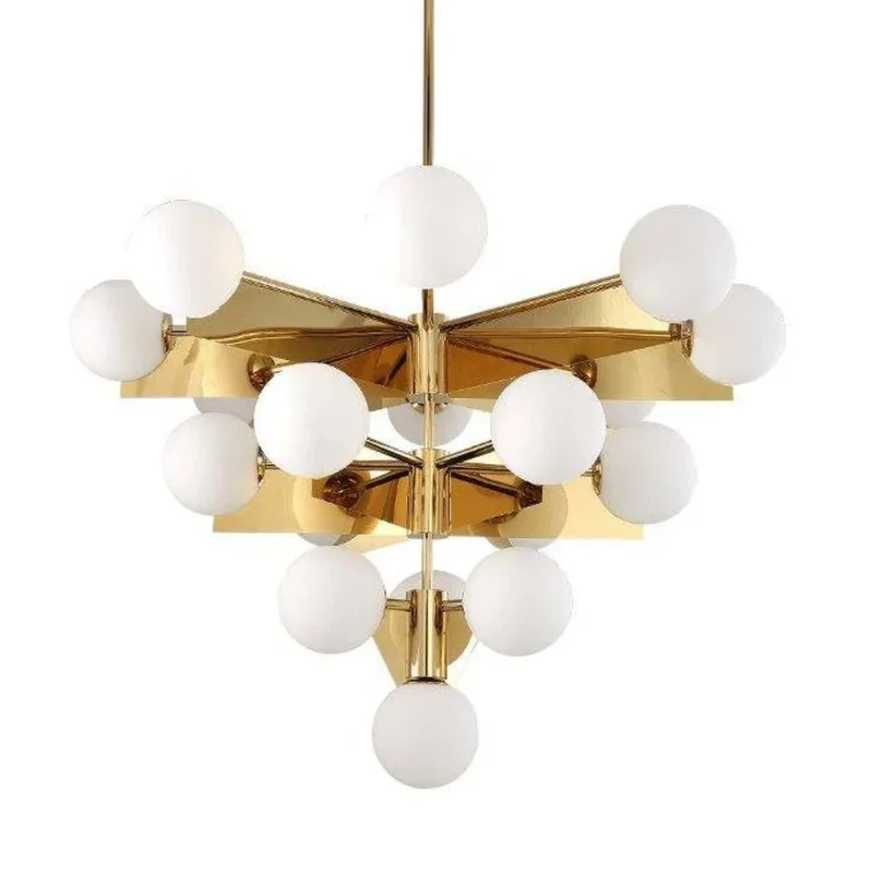 Lustre Grande Hauteur 18 Boules Dorées – Ambiance Scintillante Salon