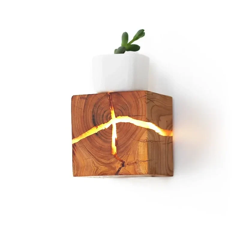 Lampe de Chevet Bois Naturel Cubique – Bureau ou Applique Murale