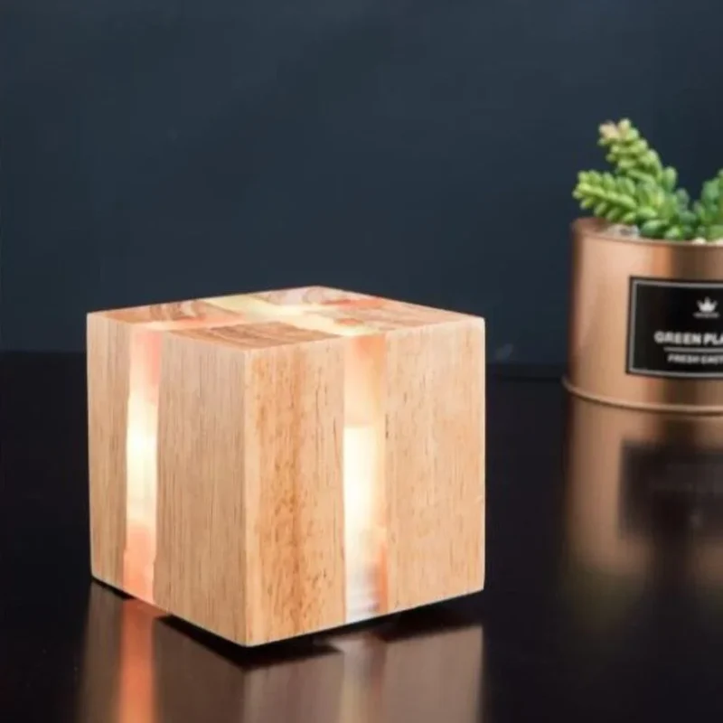 Lampe de Chevet Bois Naturel Cubique – Bureau ou Applique Murale