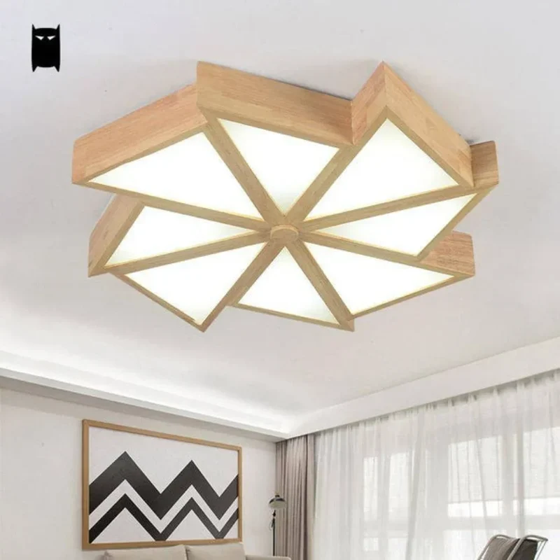 Plafonnier Rustique en Bois Roue – 8 Compartiments LED, Design Unique