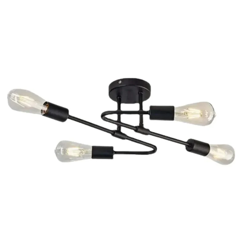 Plafonnier Cuisine Industriel à Branches – Noir Mat, Ampoule Edison