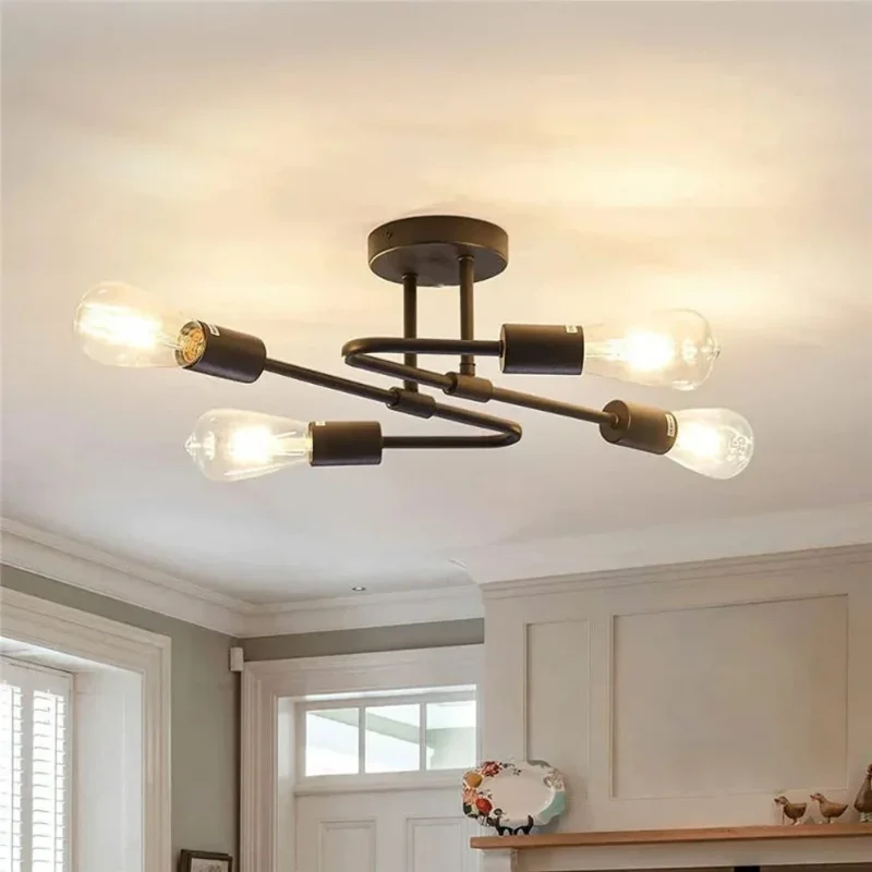 Plafonnier Cuisine Industriel à Branches – Noir Mat, Ampoule Edison