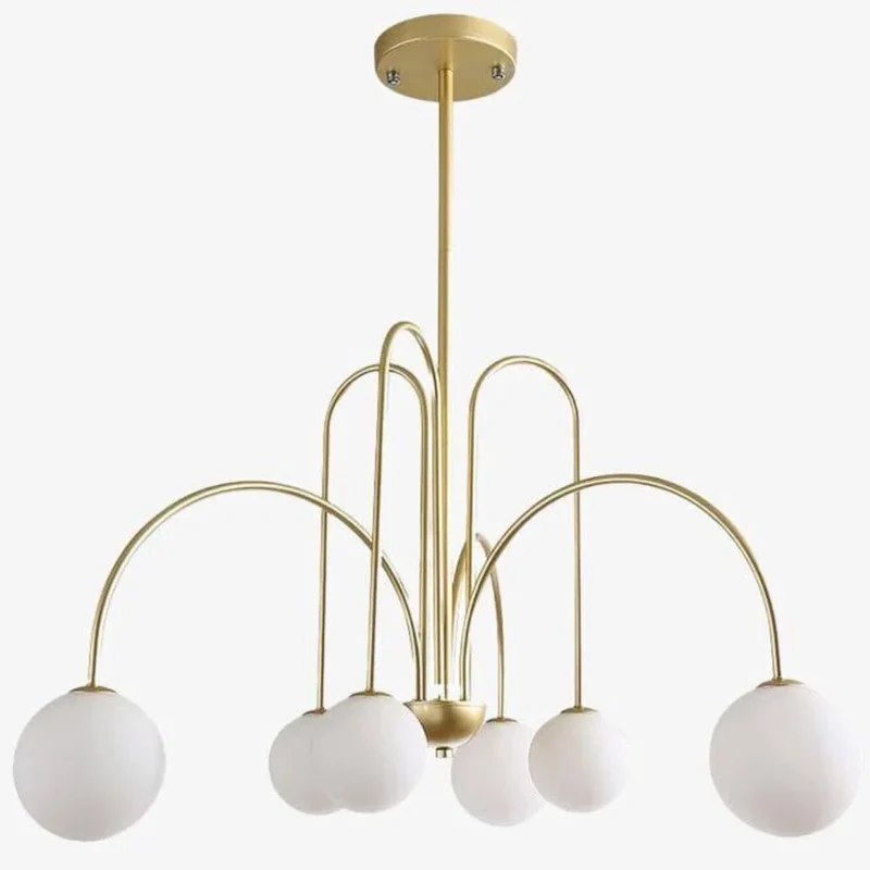 Lustre Or ou Noir à Boules Verre Dépoli – 4 ou 8 Ampoules au Choix