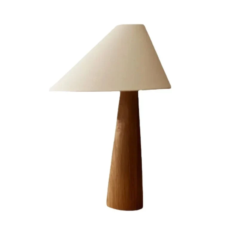 Lampe de Chevet avec Abat-Jour en Tissu et Pied en Bois