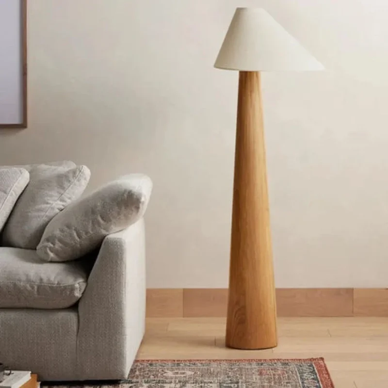 Lampe de Chevet avec Abat-Jour en Tissu et Pied en Bois