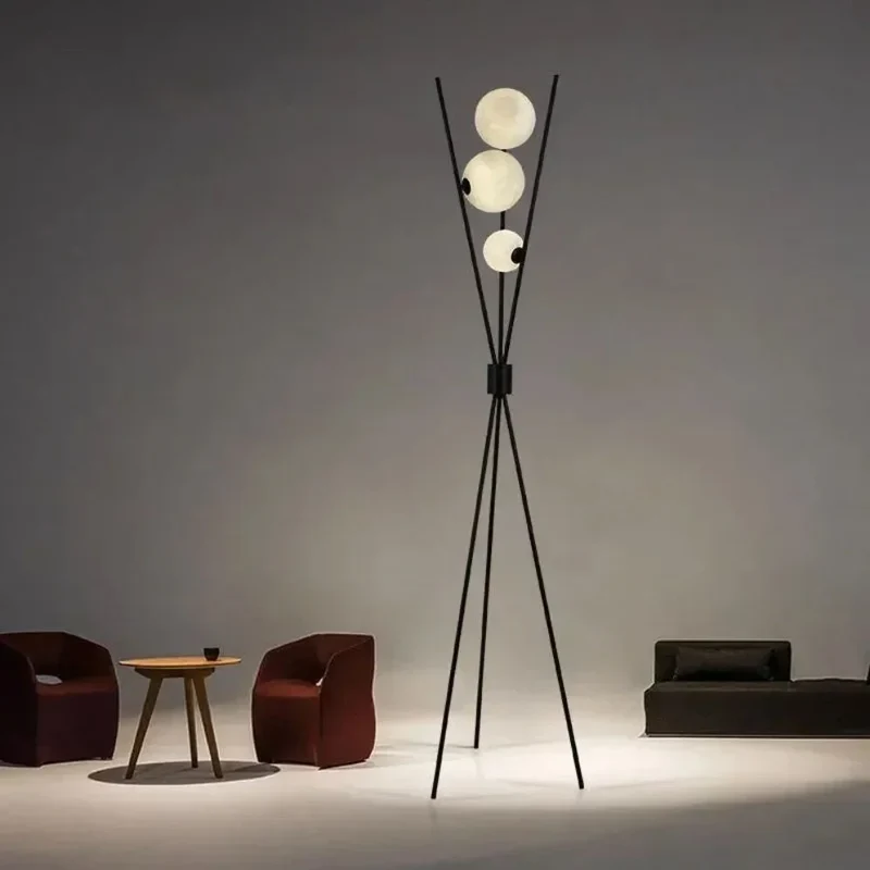Lampadaire Design Italien Trépied – Boules Verre Dépoli, 2 Tailles