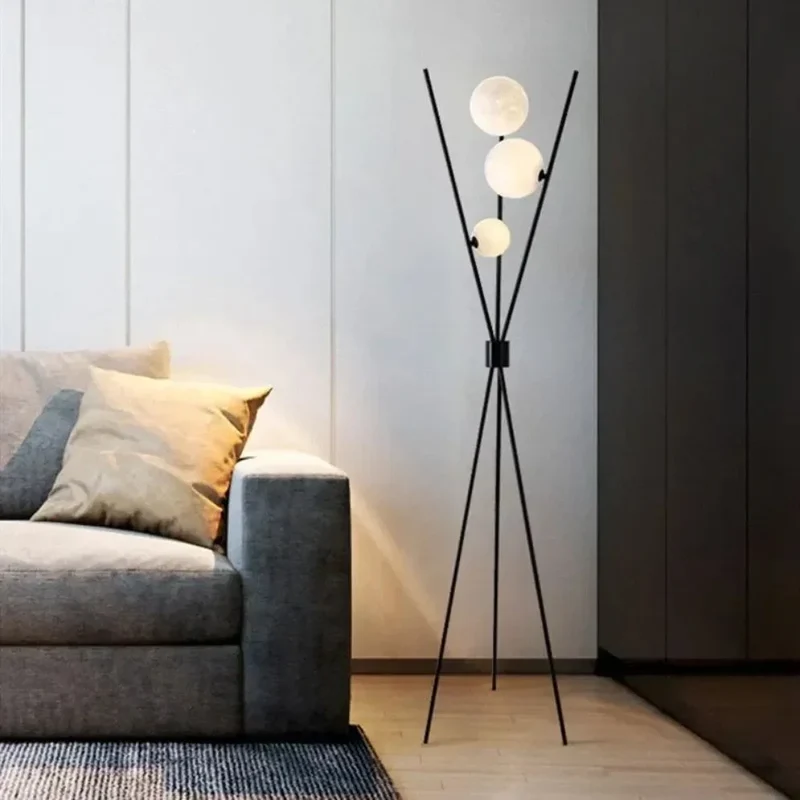 Lampadaire Design Italien Trépied – Boules Verre Dépoli, 2 Tailles