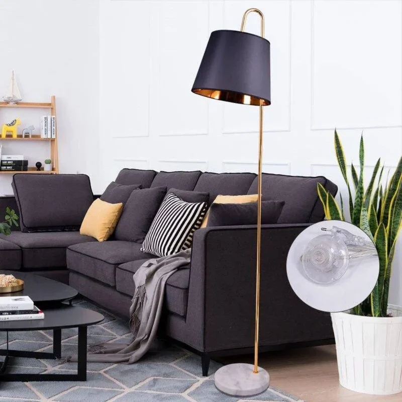 Lampadaire Marbre et Métal Doré – Abat-jour Noir ou Blanc au Choix