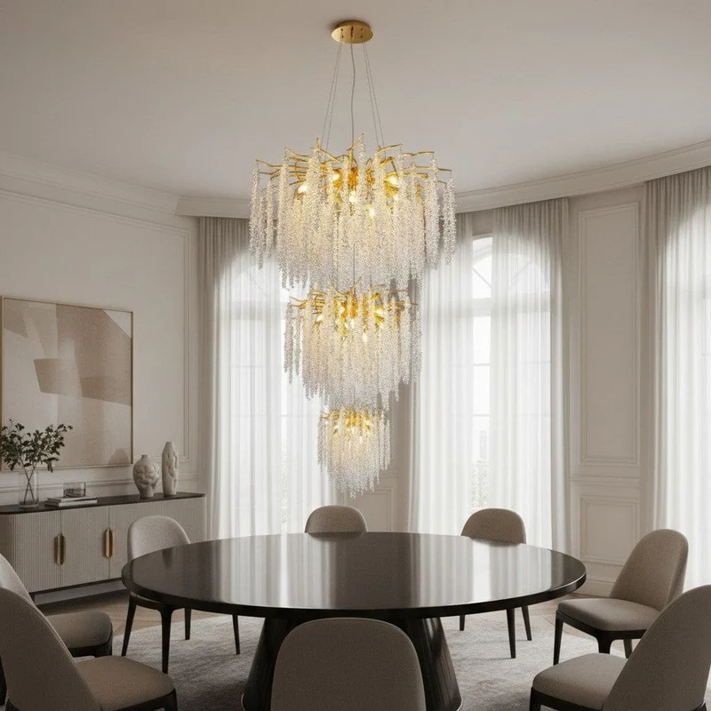 Lustre avec Longues Suspensions de Cristaux