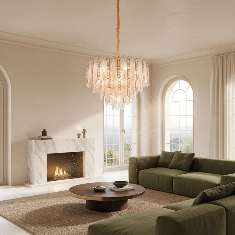 Grand Lustre en Verre Blanc Pour Salle