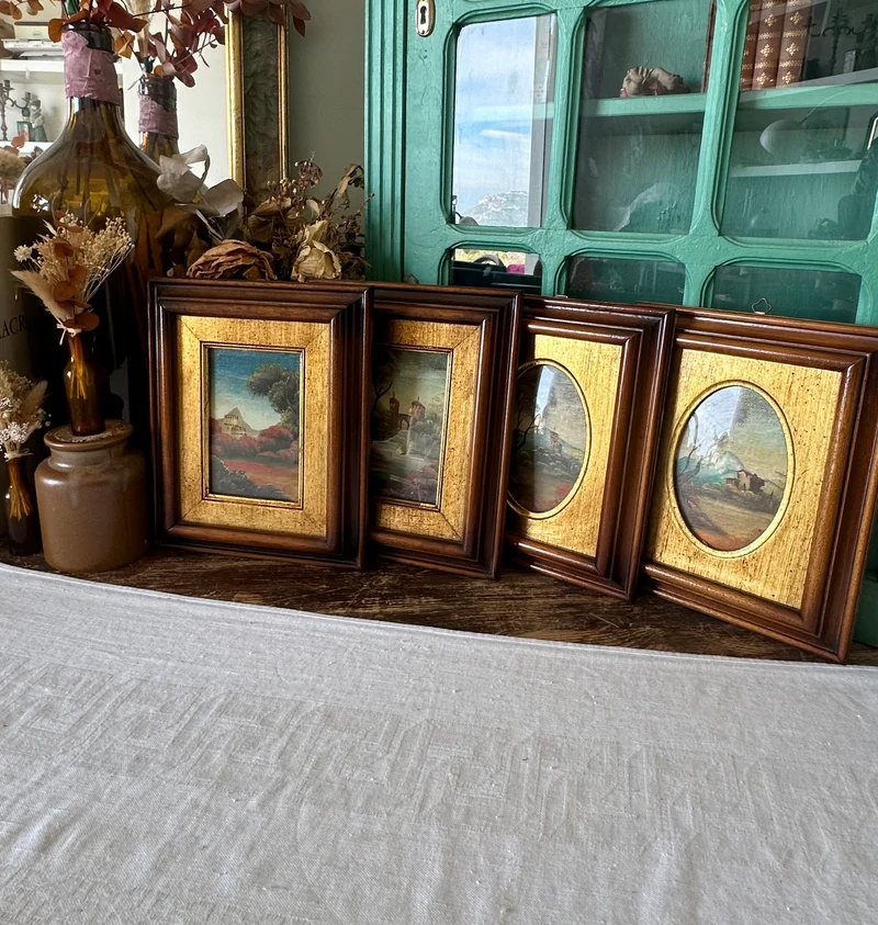 Peintures sur toile signées encadrement doré paysage de campagne
