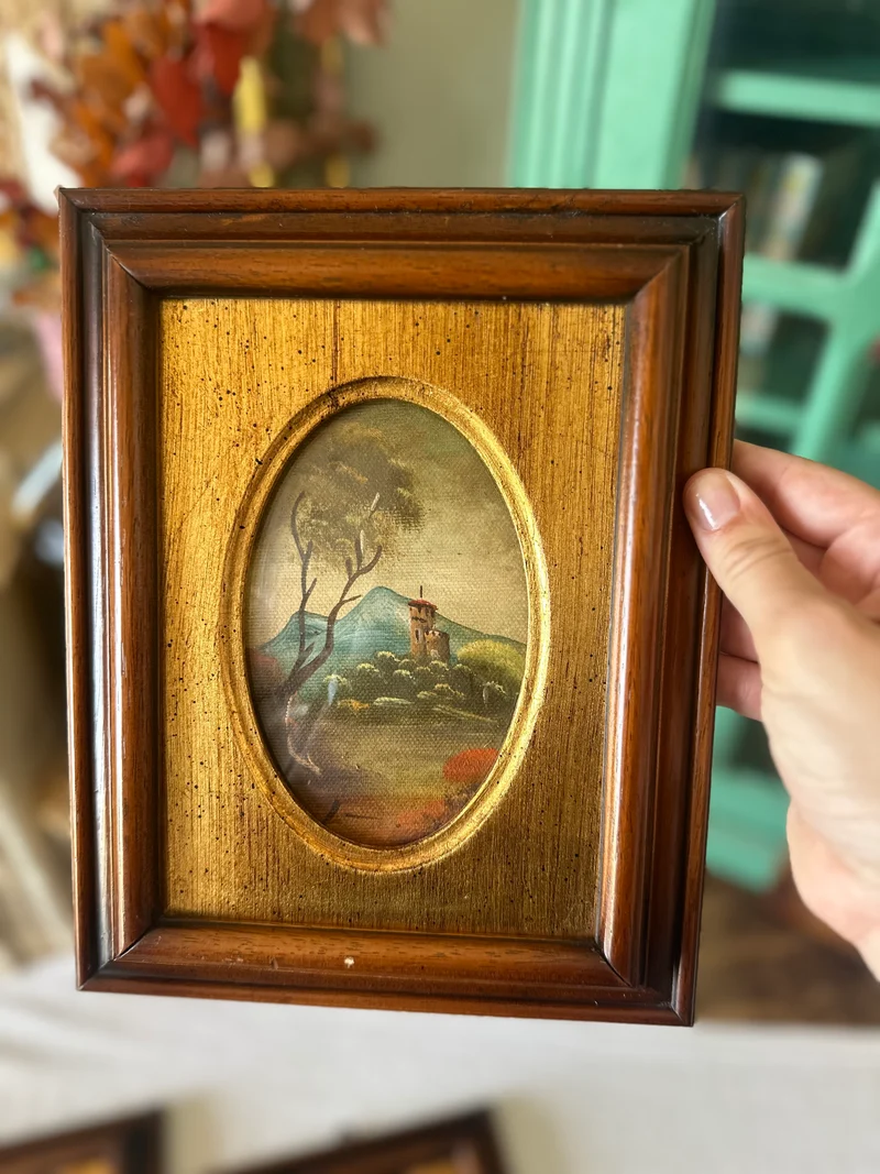Peintures sur toile signées encadrement doré paysage de campagne