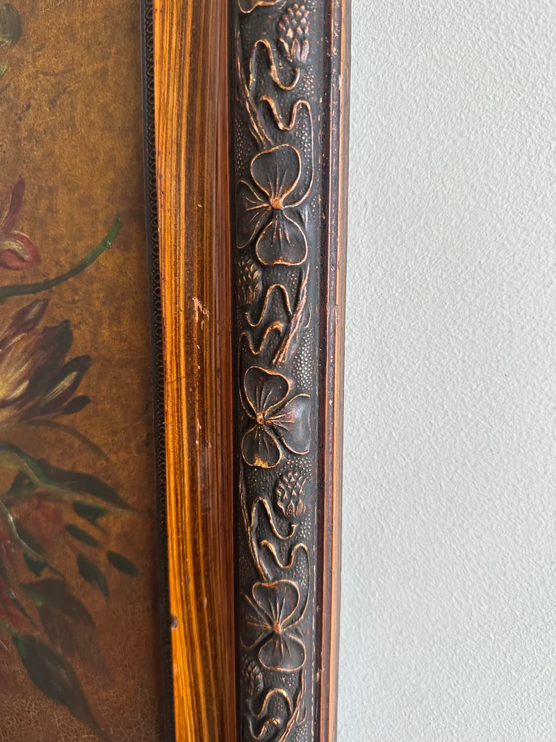 Peinture sur toile bouquet de fleurs encadrée signée années 1900 taille XL