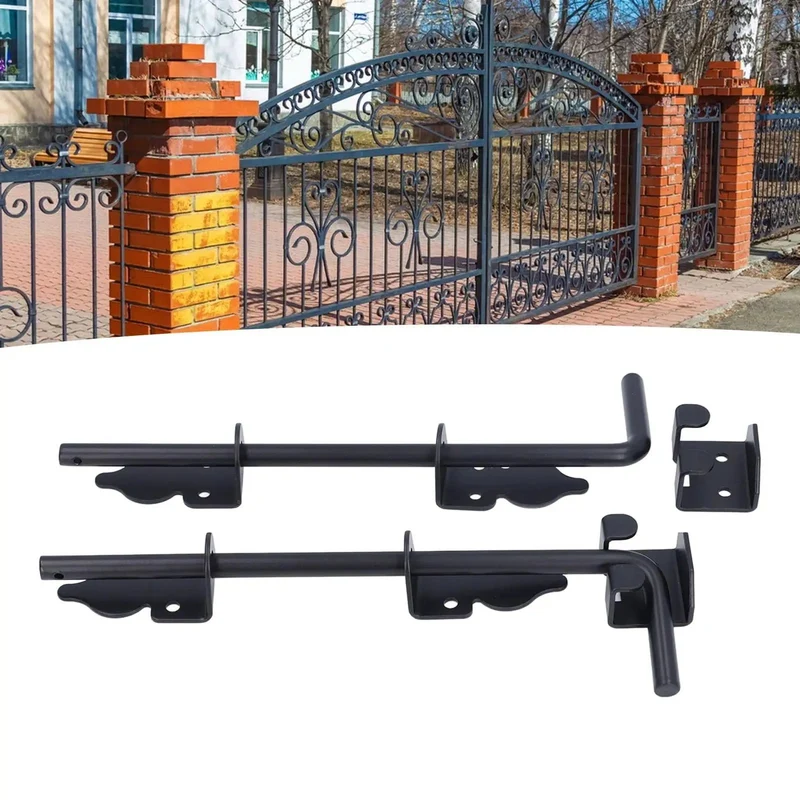 Heavy Duty 2 Pack 12 Inch Black Powder Coat Steel Gate Drop Rods For Rock Solid Fence Security Featuring Rust Proof Frame And No Sweat Vertical Or Horizontal Mounting Hardware