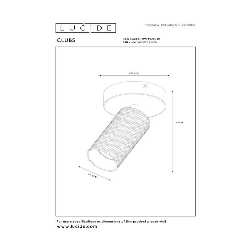 Lucide Clubs Ceiling Spotlight