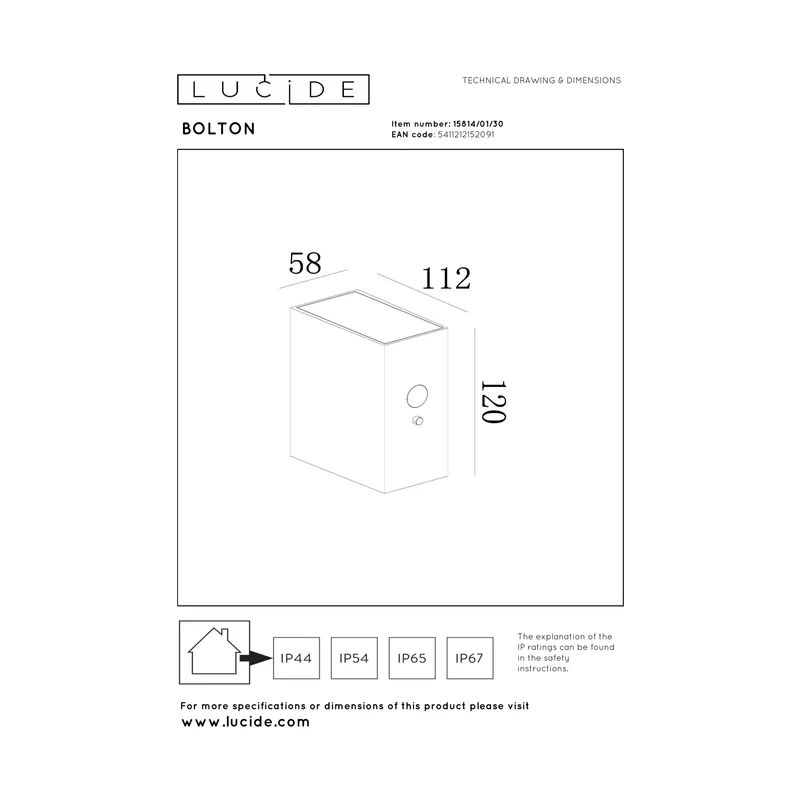 Lucide Bolton Solar Outdoor Wall Light