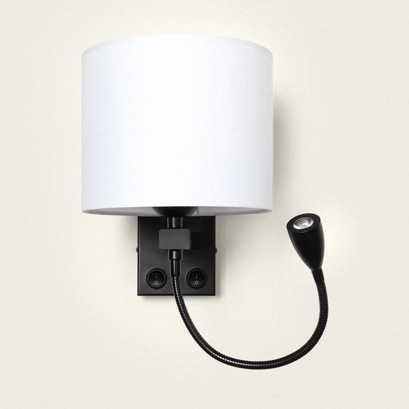 Lampe Murale Chevet Noire et Abat Jour Beige avec Liseuse