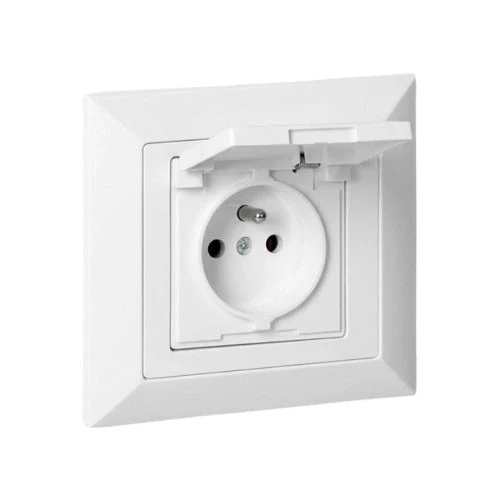 Prise Encastrée 2P+T 16A 250V avec Clapet + Plaque de Finition Simple - Blanc