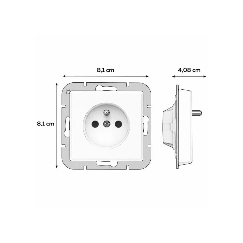 Prise Encastrée 2P+T 16A 250V avec Clapet + Plaque de Finition Simple - Blanc