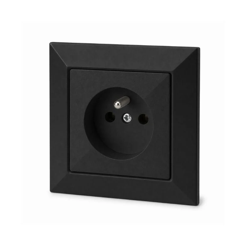 Prise Encastrée 2P+T 16A 250V + Plaque de Finition Simple - Noir