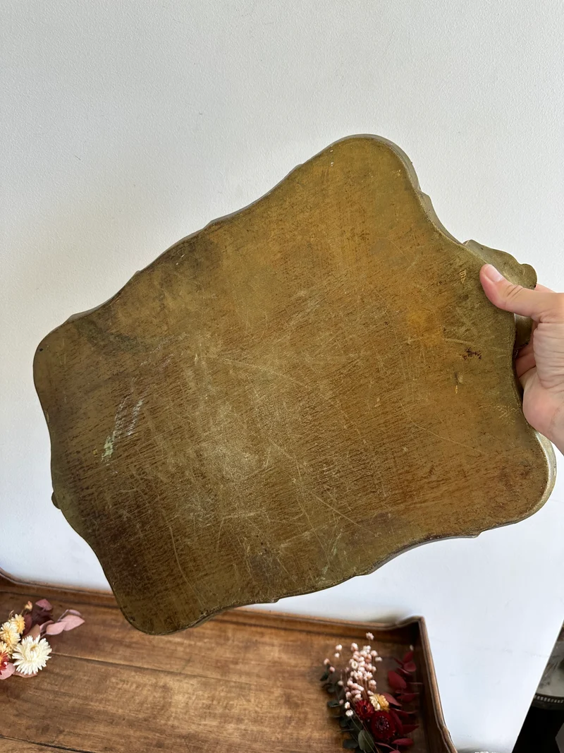 Plateau florentin à poignées XL en bois or et crème années 60