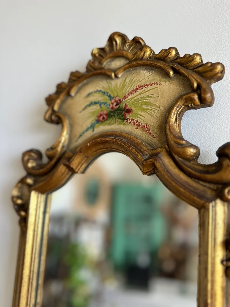 Miroir en bois fronton décoré main déco florale
