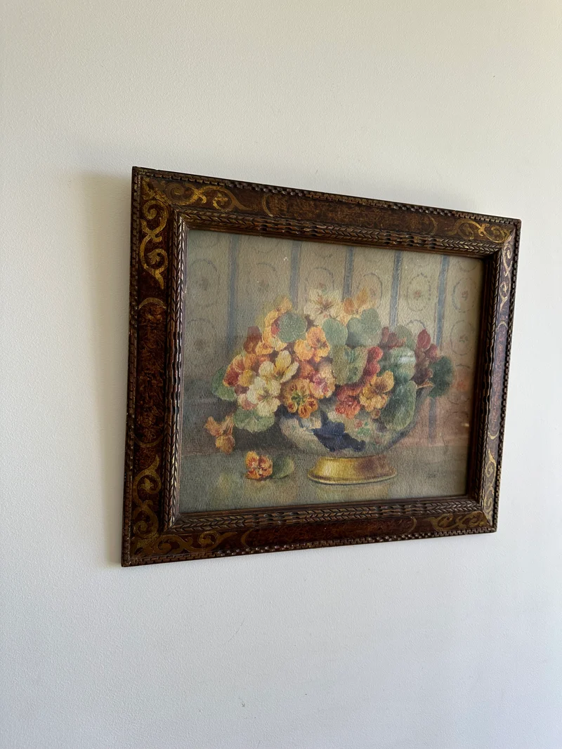 Aquarelle fleurie signée encadrée années 1920