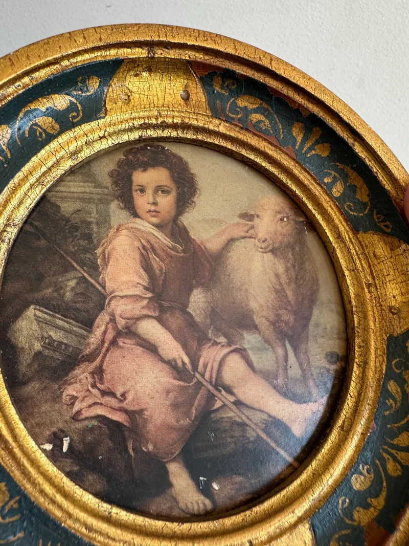 Médaillon en bois rond florentin Le Bon Pasteur