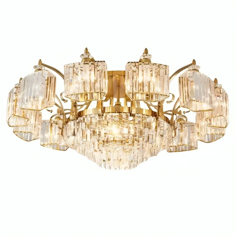 Plafonnier Haut de Gamme en Cristal – Art Déco, 3 ou 12 Têtes LED