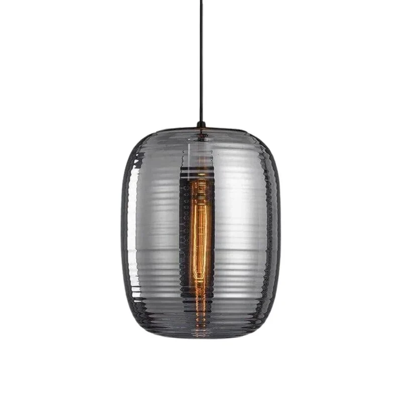Suspension Cercle en Verre Rose Poudré – Contraste Chic avec le Gris