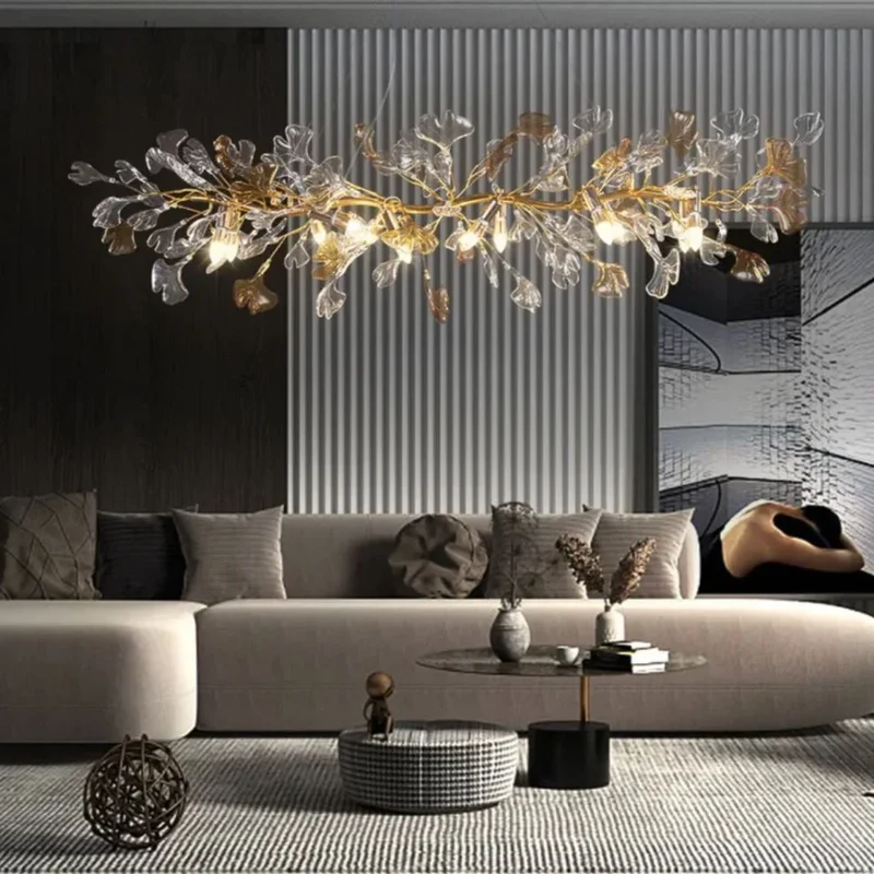 Lustre en Cristal Doré Floral – 3 Tailles, Températures Ajustables