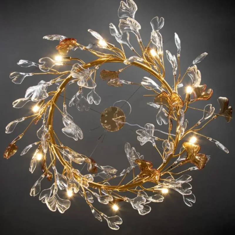 Lustre en Cristal Doré Floral – 3 Tailles, Températures Ajustables