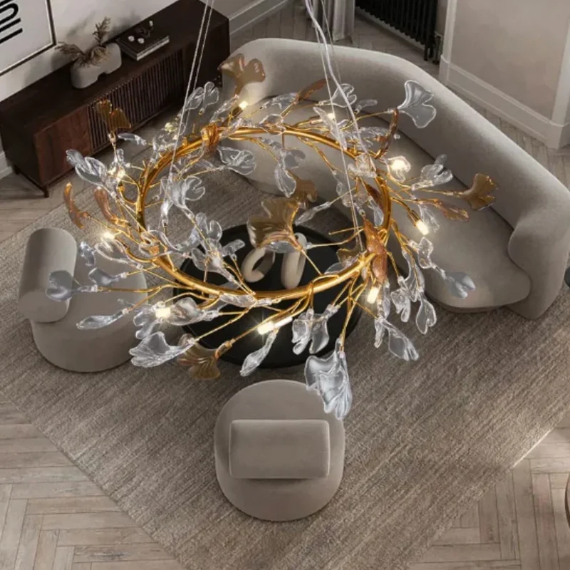 Lustre en Cristal Doré Floral – 3 Tailles, Températures Ajustables