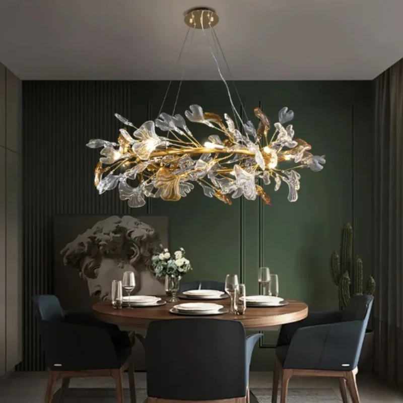Lustre en Cristal Doré Floral – 3 Tailles, Températures Ajustables