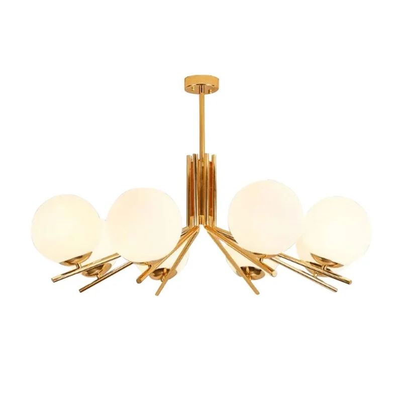 Plafonnier Luxe Doré à Boules de Verre – Ambiance Hôtel Chaleureuse