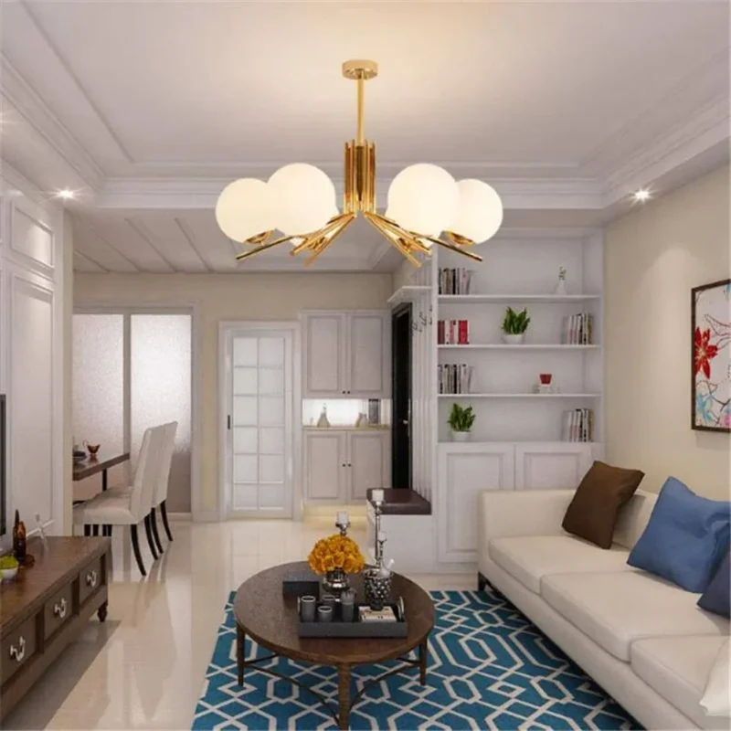 Plafonnier Luxe Doré à Boules de Verre – Ambiance Hôtel Chaleureuse
