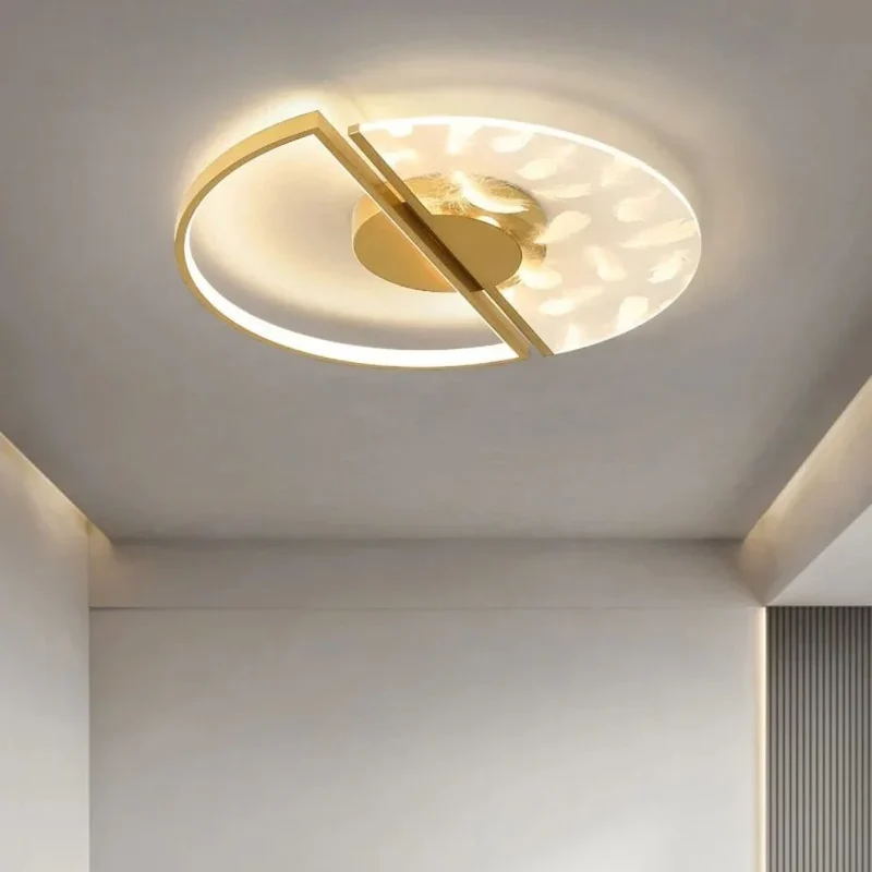 Lustre Plume et Verre Cristallin – Cercle Moderne, Encastré au Plafond