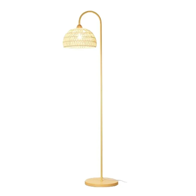Lampadaire Naturel en Bois, Rotin et Bambou – Chapeau Ajouré Nordique