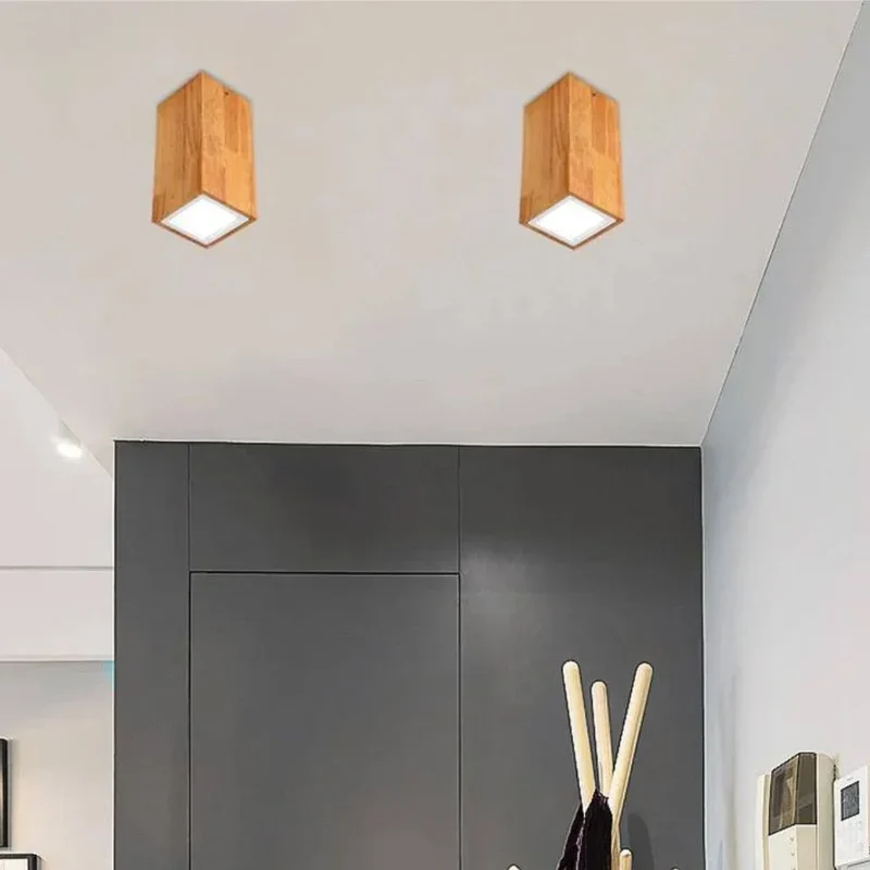 Plafonnier Spot à Led Cube en Bois