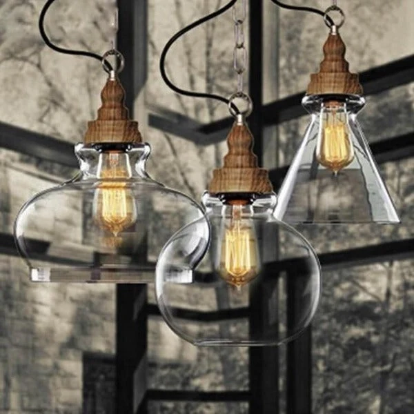 Lustre Industriel Verre Boisé