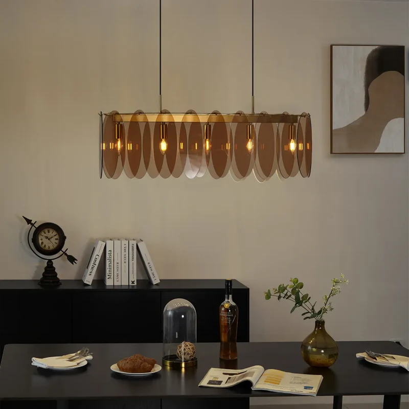Lustre Suspension en Verre Ambre 90cm