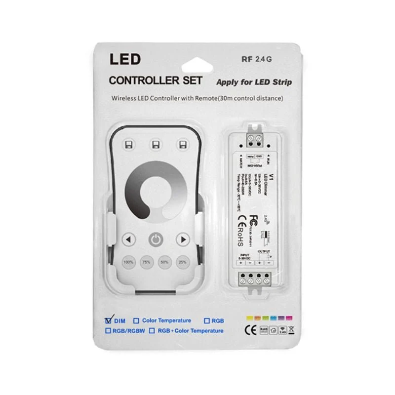 Kit Contrôleur LED Monocouleur RF 5-36V DC Max 8A avec Télécommande - Blanc